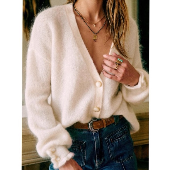 Sezane Sweaters - Sezane Mia Cardigan Kingdom Ecru Cream White Mohair Wool V-Neck Knit Sweater